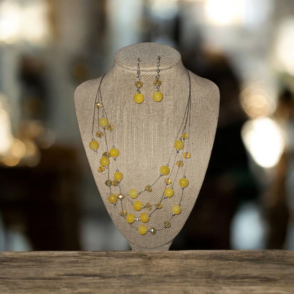 Four Strand Floating Necklace and Earrings